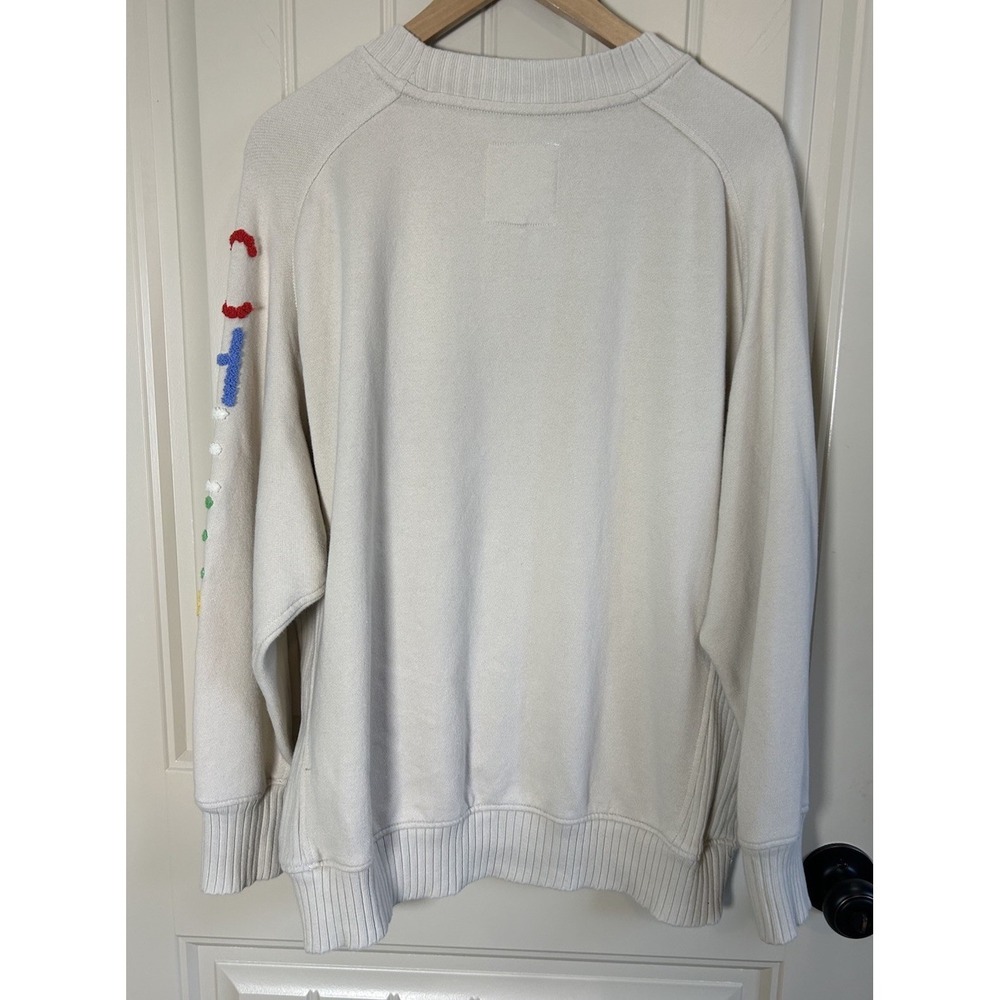 Aerie Oversized Relaxed Sweatshirt Sz S Cream Cheers Embroidered Chic Colorful - Picture 2 of 8